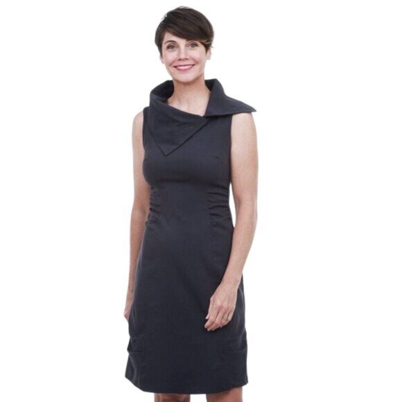 Porto San Francisco Gigi Dress Asymmetrical Collar Lagenlook Black Sz 3 (L) - Picture 1 of 10